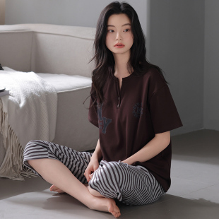 睡衣女夏季 七分裤 2025年新款 短袖 纯棉薄款 可外传高级感家居服套装