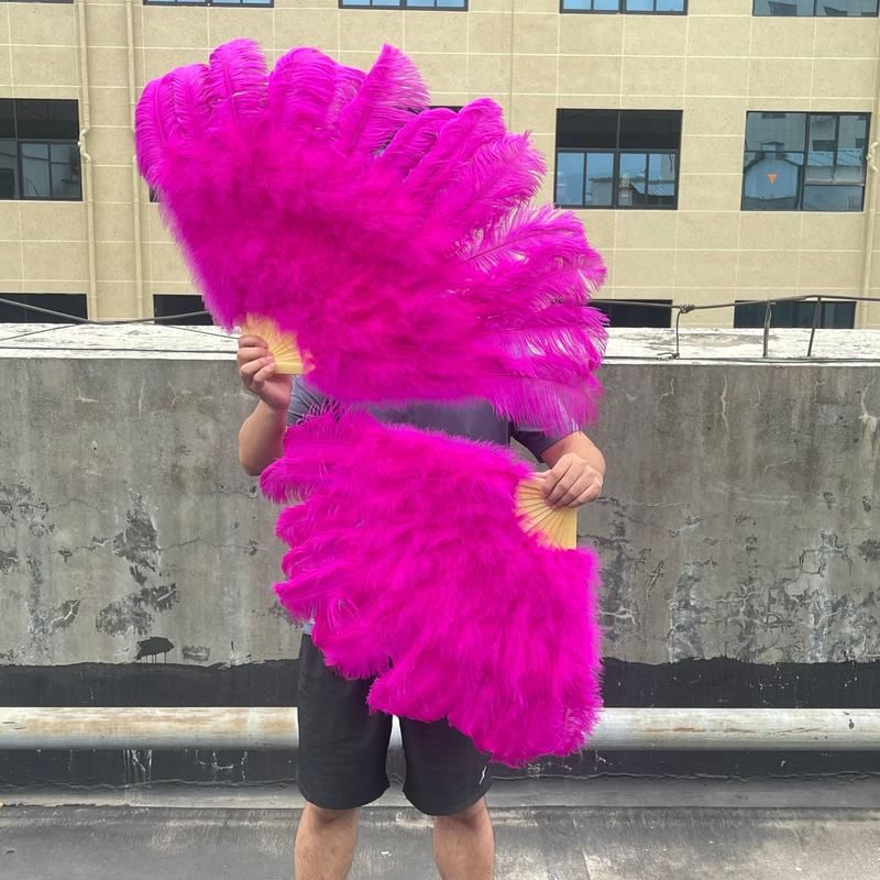 大号鸵鸟毛扇子折叠手持扇舞蹈旗袍走秀直播拍照舞台表演道具绒毛