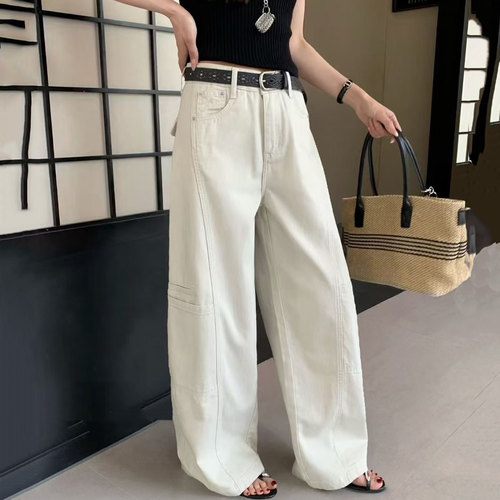 夏宽松显瘦女牛仔工装阔腿弯刀裤