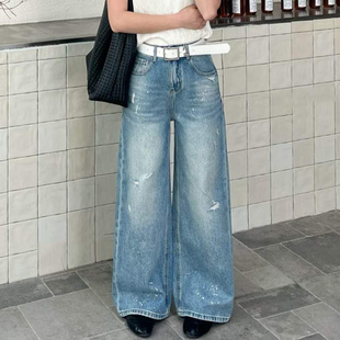 2026春新款Jeans阿凡牛A5533磨破洞烫钻显瘦窄版女牛仔直筒阔腿裤