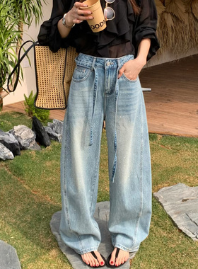 2026春新款Jeans阿凡牛A5571满天星烫钻宽松显瘦女牛仔阔腿弯刀裤