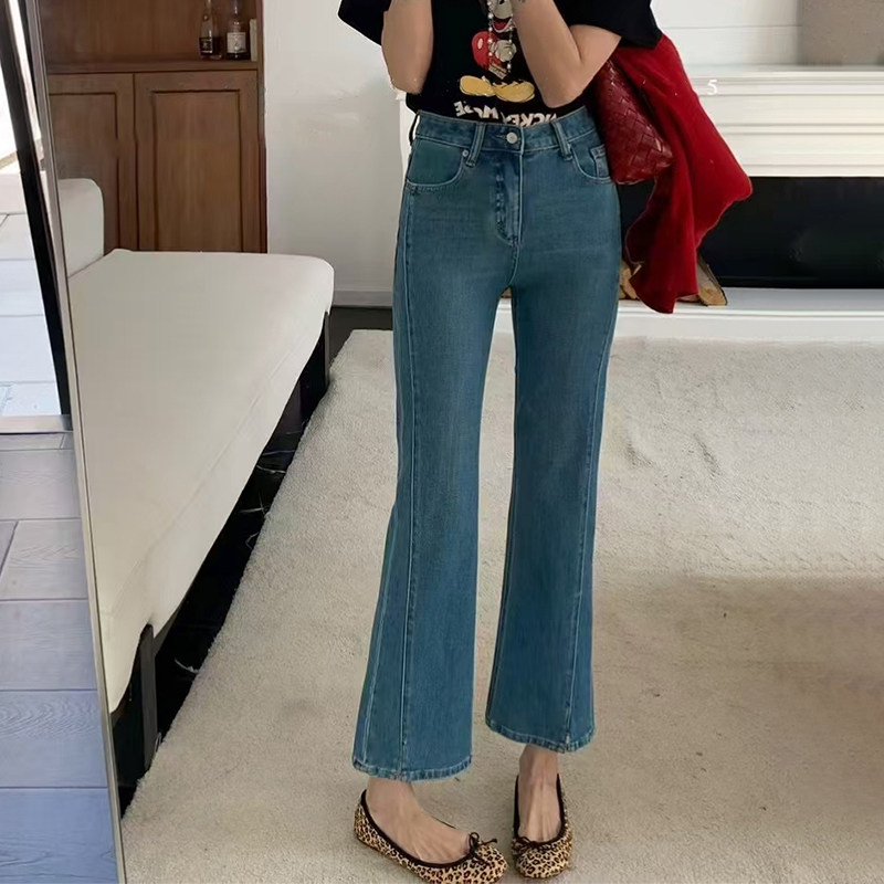 2025夏季 阿凡牛67720修身显瘦毛边开叉九分女牛仔小直筒微喇叭裤