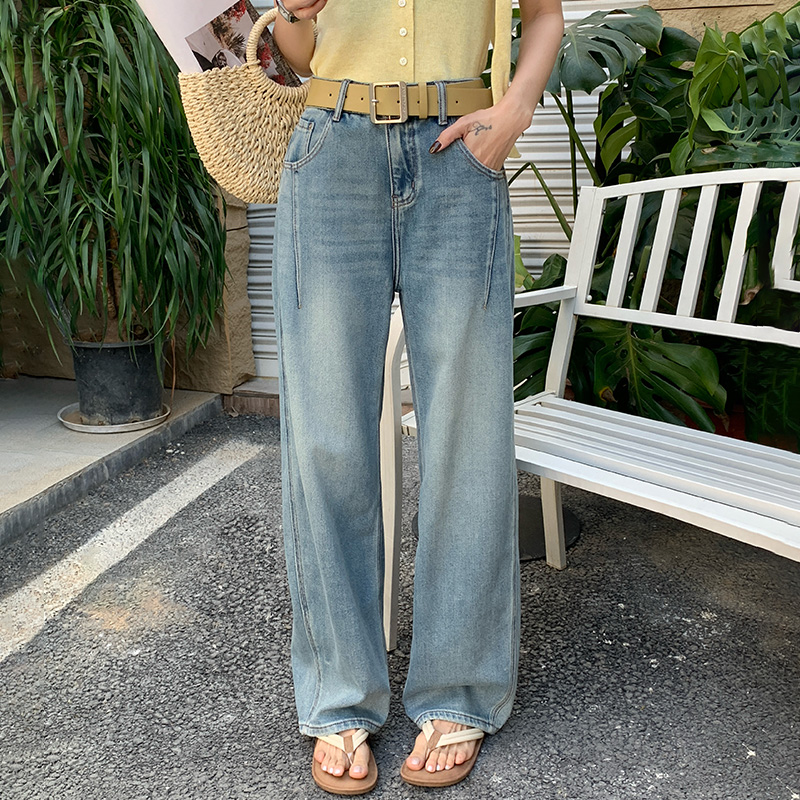 春季窄版显瘦百搭女牛仔阔腿裤潮