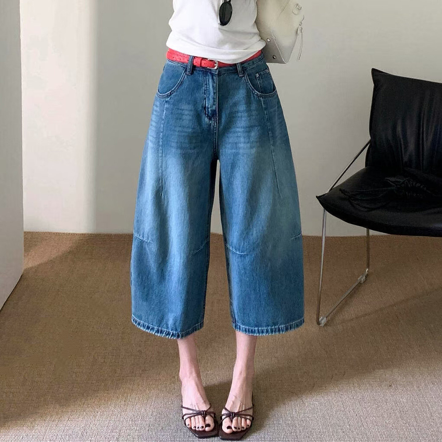 2026夏新款Jeans阿凡牛A5729宽松显瘦女牛仔直筒阔腿薄款七分中裤