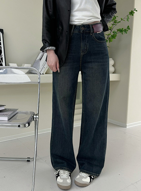 2025春款Jeans阿凡牛A3550蓝色宽松显瘦百搭窄版女牛仔直筒阔腿裤