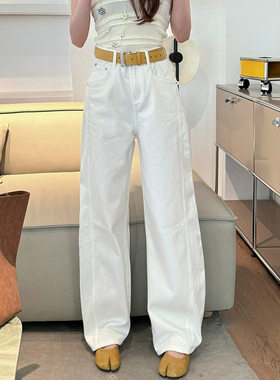 2025春季新款Jeans阿凡牛A3949米白宽松显瘦窄版女牛仔直筒阔腿裤