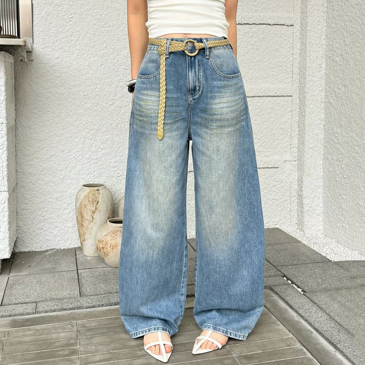 2026春季新款Jeans阿凡牛A5582宽松弹力显瘦百搭女牛仔阔腿弯刀裤