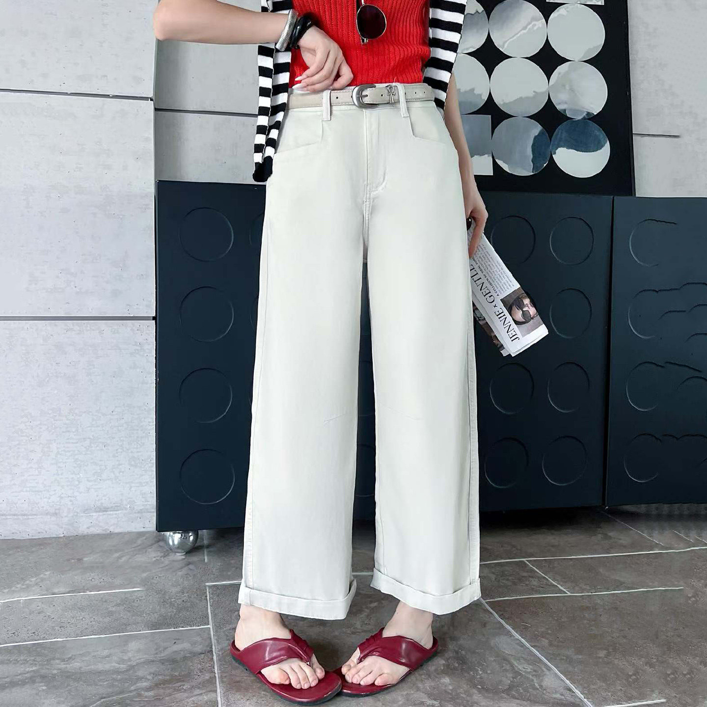 2026夏季新款JEANS阿凡牛A5612宽松弹力显瘦女牛仔直筒阔腿奶奶裤