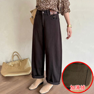 2025秋冬Jeans阿凡牛A5310加薄绒宽松显瘦女牛仔老爹男友裤 弯刀裤