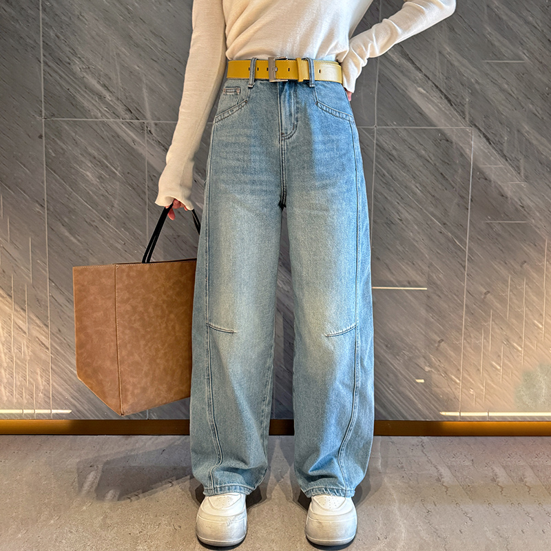 2025春新款Jeans阿凡牛A3880宽松显瘦阔腿弯刀裤女牛仔筒裤香蕉裤