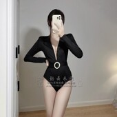 新款 领舞DS演出服女团dj歌手性感爵士舞黑色V领连体 酒吧gogo服装