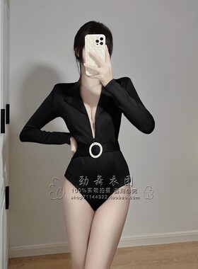 新款酒吧gogo服装领舞DS演出服女团dj歌手性感爵士舞黑色V领连体