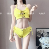 新款 DS演出服酒吧gogo秀派对气氛女dj领舞性感黄色牛仔爵士舞套装