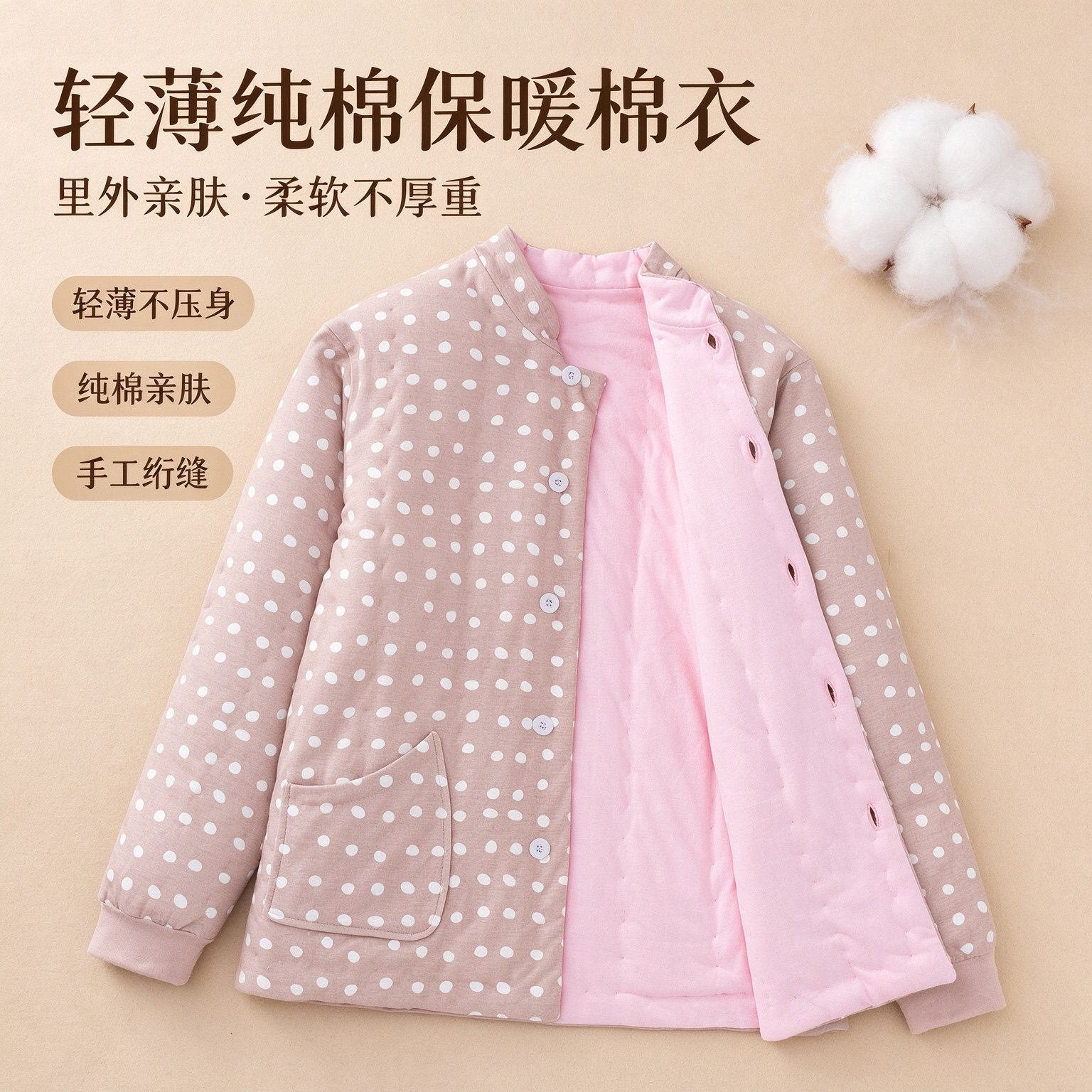 轻薄三两手工纯棉花棉袄
