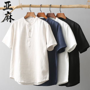 T恤衫 夏季 亞麻短袖 中國(guó)風(fēng)中式 男士 復(fù)古盤(pán)扣麻料透氣舒適寬松上衣