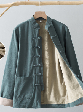 秋冬季唐装男纯棉加绒长袖外套中国风中式服装中老年薄款棉衣棉袄