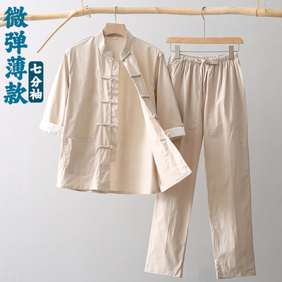 夏季薄款微弹布料七分袖套装