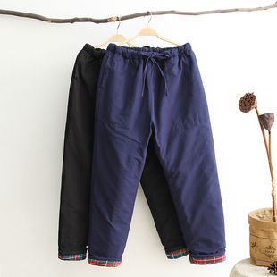冬季纯棉粗布夹棉男士加厚保暖唐装棉裤宽松中老年休闲裤高腰外穿