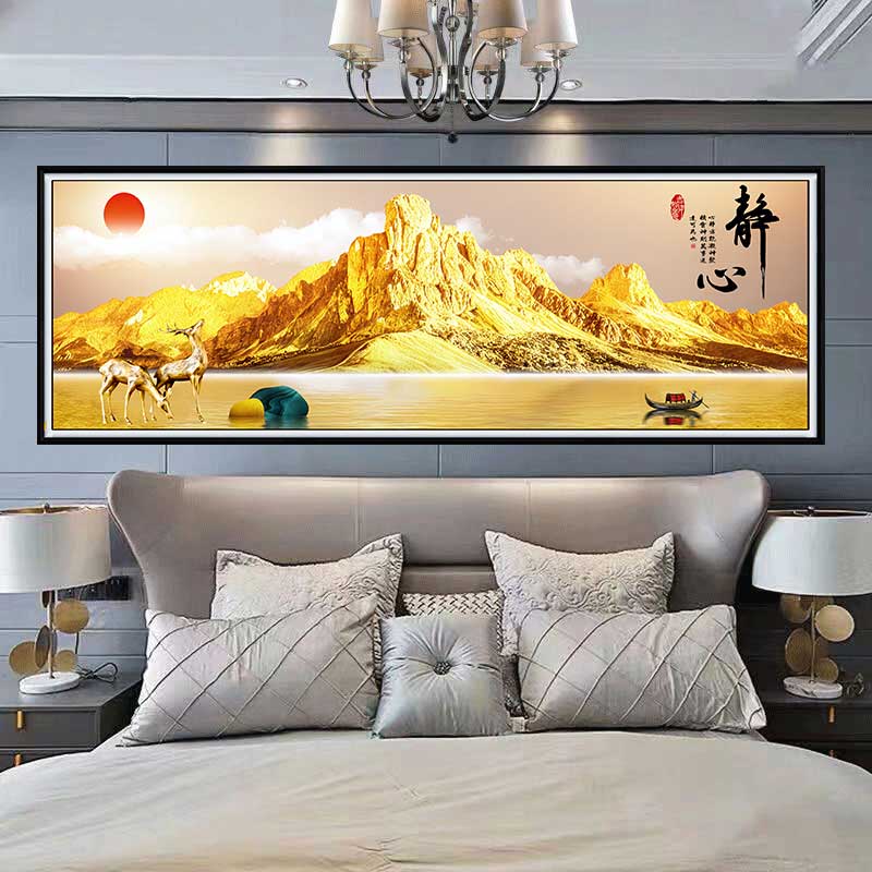 卧室床头装饰画自粘背靠金山壁画夫妻主卧客厅背景墙贴画挂画壁纸