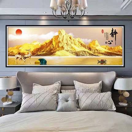 卧室床头装饰画自粘背靠金山壁画夫妻主卧客厅背景墙贴画挂画壁纸