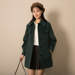 木桐榆叶2025春新款复古短款宽松显瘦毛呢外套中长款修身型大衣女