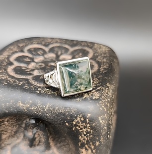 古董文玩饰品收藏天然水草玛瑙戒指男女款 方戒