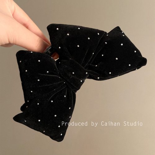 韩系丝绒蝴蝶结满天星鲨鱼夹