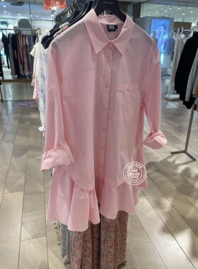 VM国内代购浅粉色百搭翻领纯棉长袖衬衫裙连衣裙女 3252SZ002