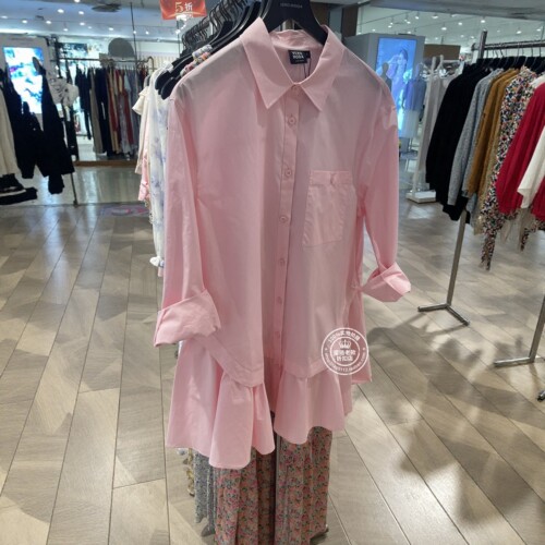 VM国内代购浅粉色百搭翻领纯棉长袖衬衫裙连衣裙女 3252SZ002