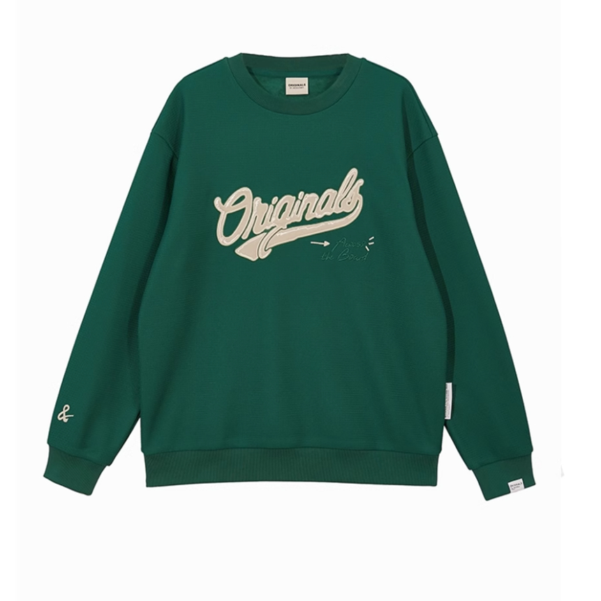 JJ国内代购深绿色圆领字母宽松套头休闲加绒内里卫衣男 223433103