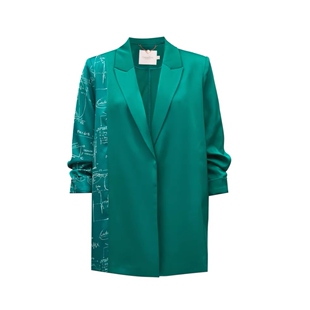 VM国内代购绿色粉色拼接印花宽松休闲中长款西装外套女 323308001