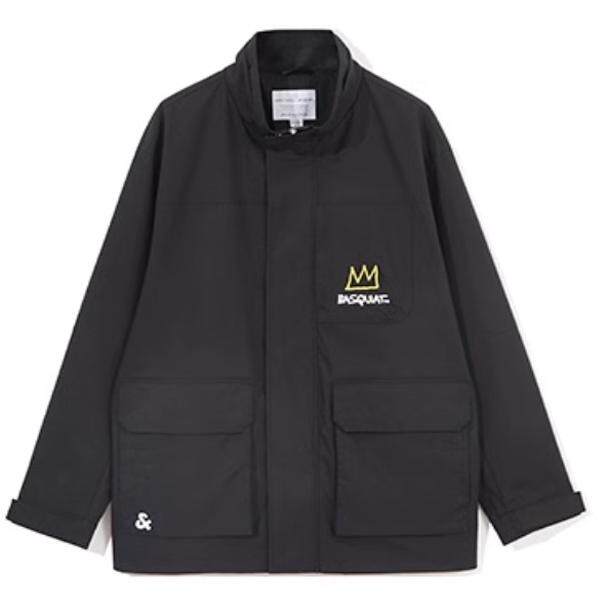 JJ国内代购黑色立领印花宽松休闲纯棉夹克外套男 222421007