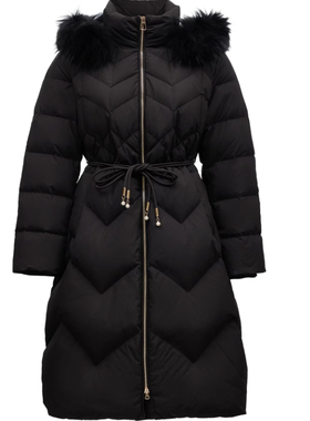 VM国内代购黑色乳白色拉链貉子毛帽百搭中长款羽绒服女 324312012