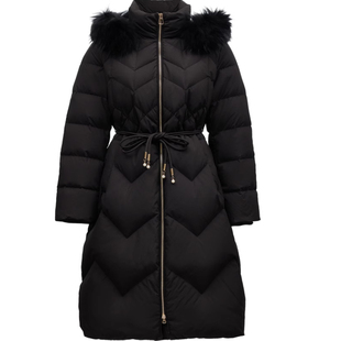 VM国内代购黑色乳白色拉链貉子毛帽百搭中长款羽绒服女 324312012