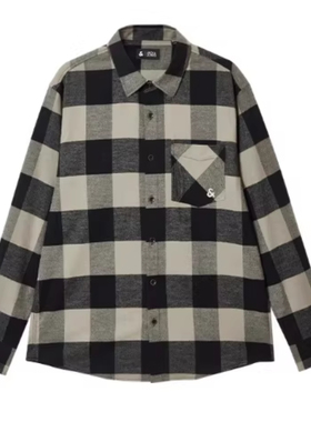 JJ国内代购绿色拼色格纹翻领宽松磨毛纯棉长袖衬衫男 225105016