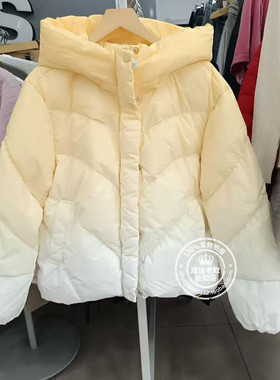 VM国内代购黄色渐变色连帽廓形宽松休闲面包羽绒服女 125423016