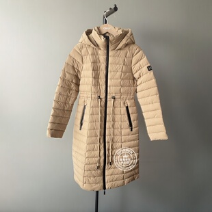 123412033 轻薄羽绒服女 OL国内代购 纯色连帽百搭抽绳收腰中长款