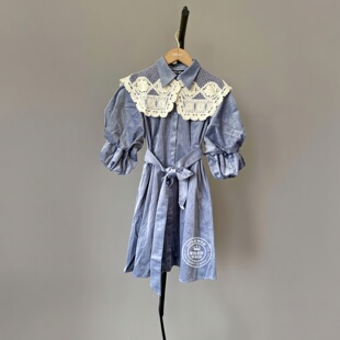VM国内代购蓝色翻领春秋钩花披肩两件配套连衣裙女 32317C042