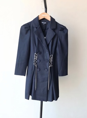 VM国内代购深蓝色闪亮通勤百搭亮钻收腰西装式连衣裙女 3233SZ009