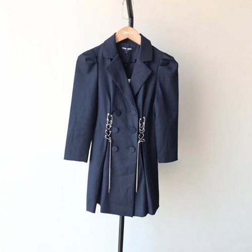 VM国内代购深蓝色闪亮通勤百搭亮钻收腰西装式连衣裙女 3233SZ009