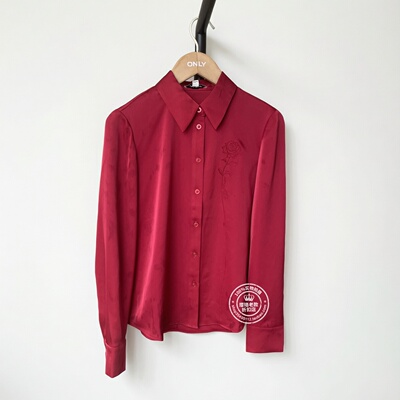 VM国内代购深红色翻领百搭宽松休闲简约长袖衬衫女 325305033