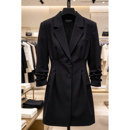VM国内代购黑色修身收腰通勤百搭七分袖西服式连衣裙女 32417C022