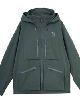 JJ国内代购绿色灰色字母连帽百搭休闲户外夹克外套男 223321017