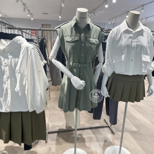 VM国内代购浅丛林绿翻领莱赛尔工装休闲短款连衣裙女  325242021
