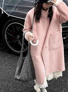 韩版女童双面羊绒立领大衣