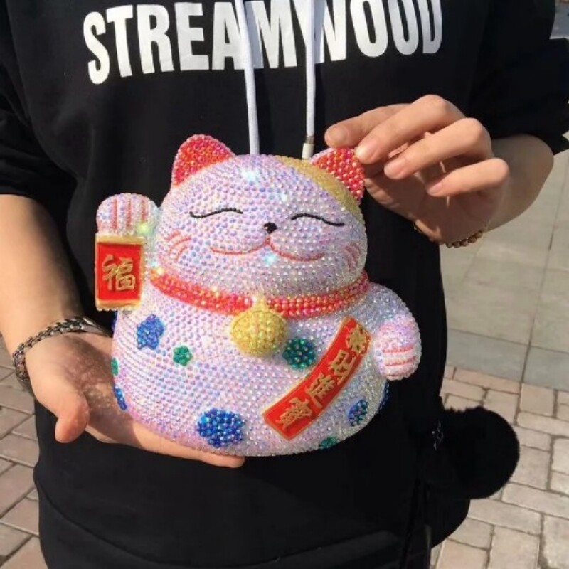 恭喜发财猫咪DIY粘钻存钱罐硬币零钱罐招财猫储蓄罐店铺开业礼品