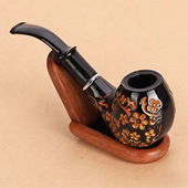 创意中国风仿木雕刻树脂烟斗地摊热卖 红尾巴黑色过滤烟斗高端 弯式