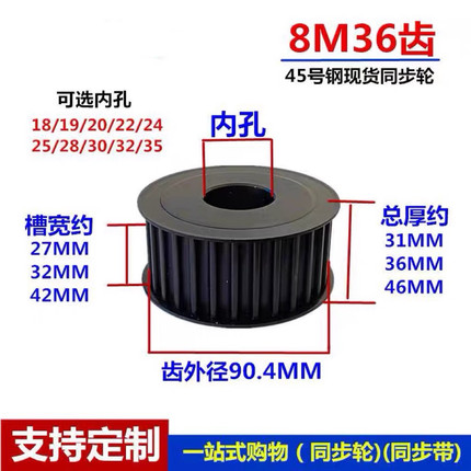 45号钢 同步带轮 8M 36齿 槽宽/27/32/42 两面平同步轮精加工现货