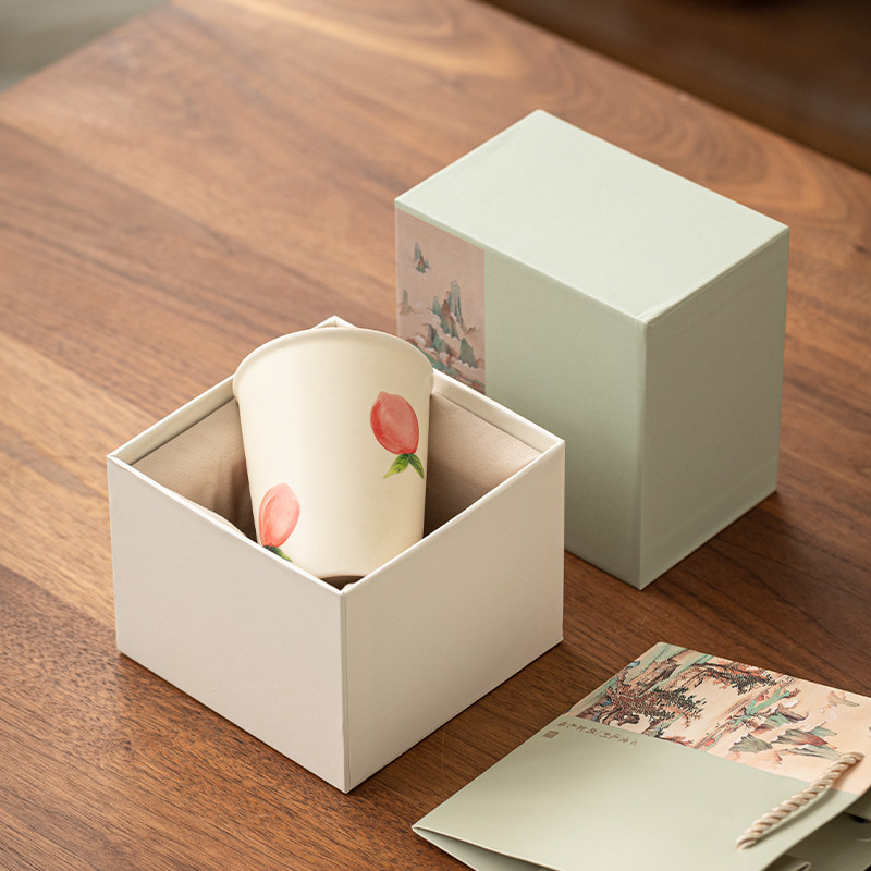 桃子手绘图案大容量可乐杯家用喝水杯陶瓷奶油黄创意手作直筒杯