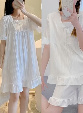 睡衣女夏季新款短袖短裤甜美可爱卡通睡裙三件套学生可外穿家居服